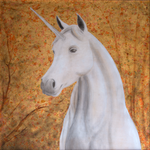 "Unicorn" Silk Satin Scarf 110 x 110 cm