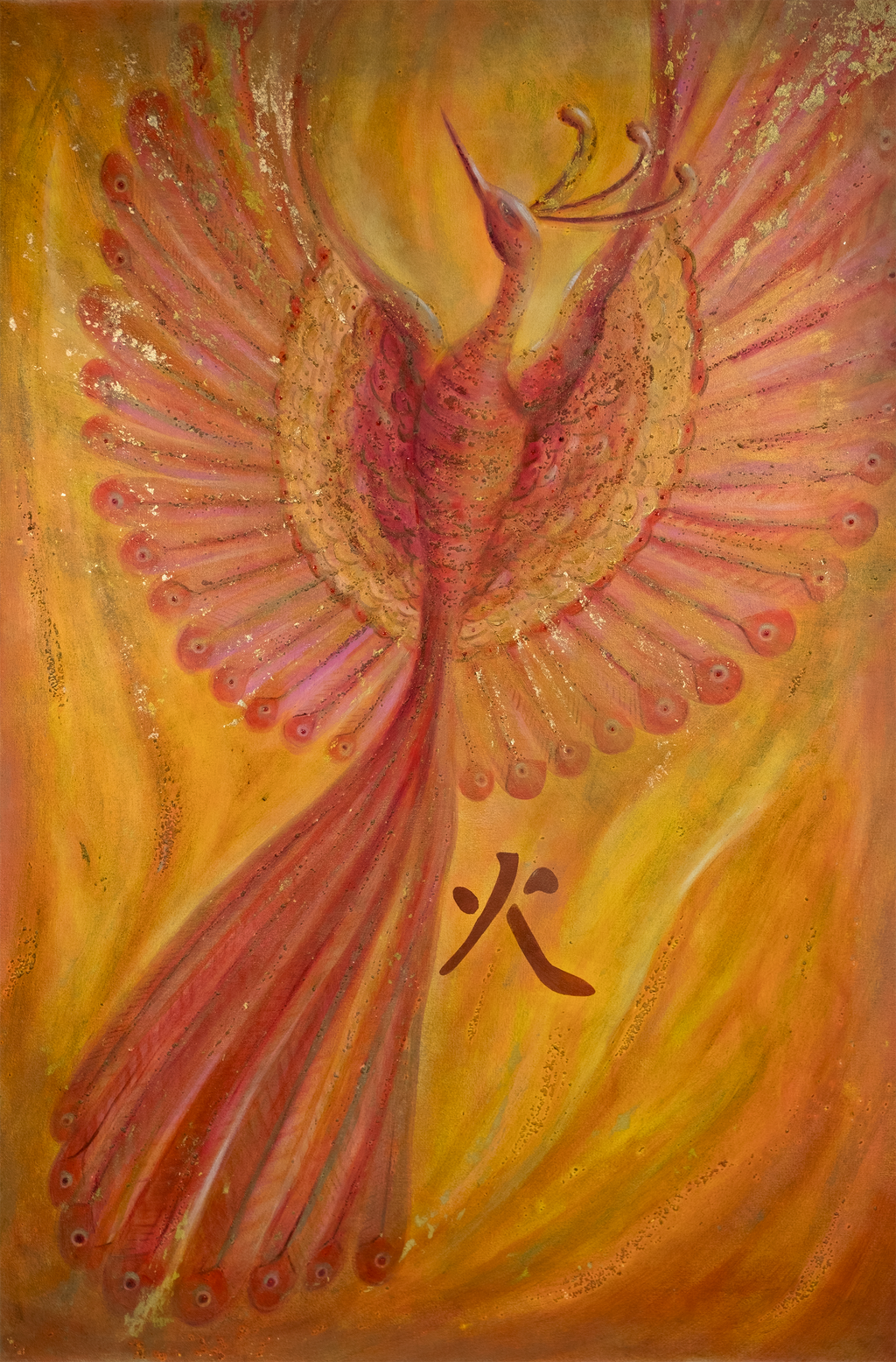"Red Phoenix" Silk Satin Scarf 140 x 180 cm