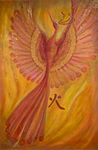 "Red Phoenix" Silk Satin Scarf 140 x 180 cm