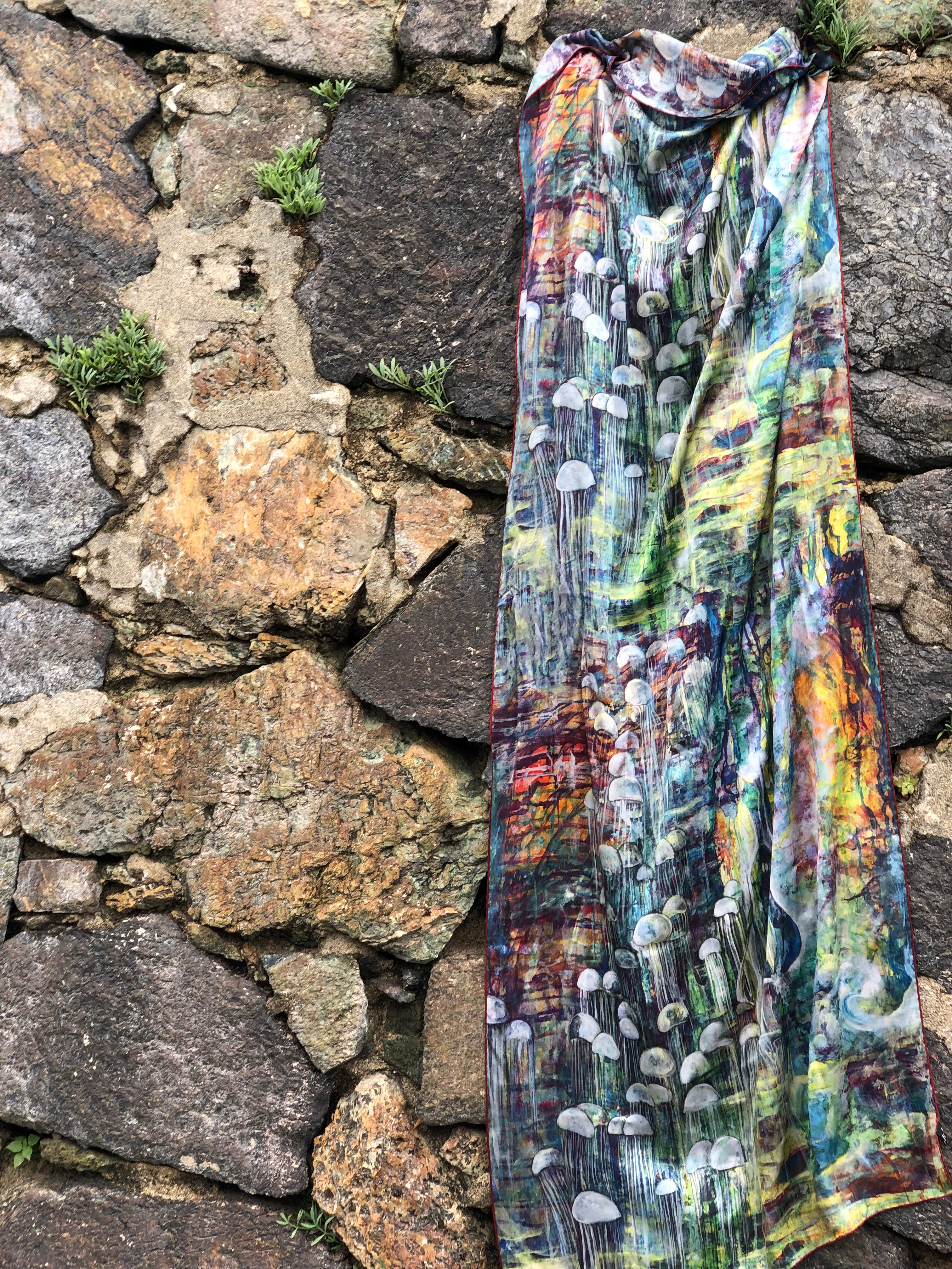 Jellfish Scarf  Italian Silk Satin 70 x 180 cm