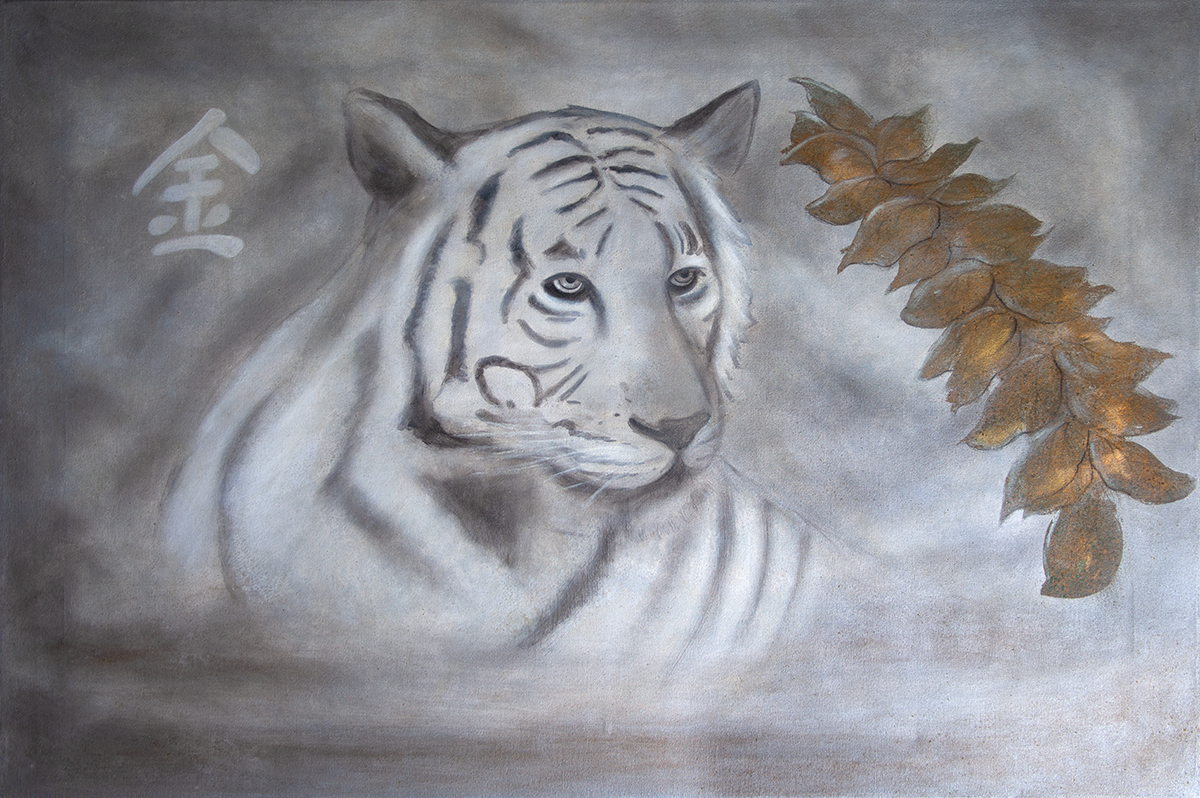 "White Tiger" Silk Satin Scarf 140 x 180 cm